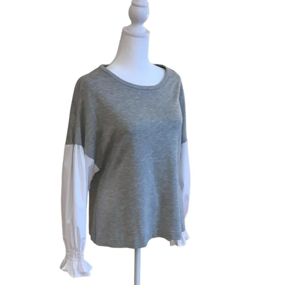 Finley White & Grey Spring Top Made in Dallas TX-USA Blouse